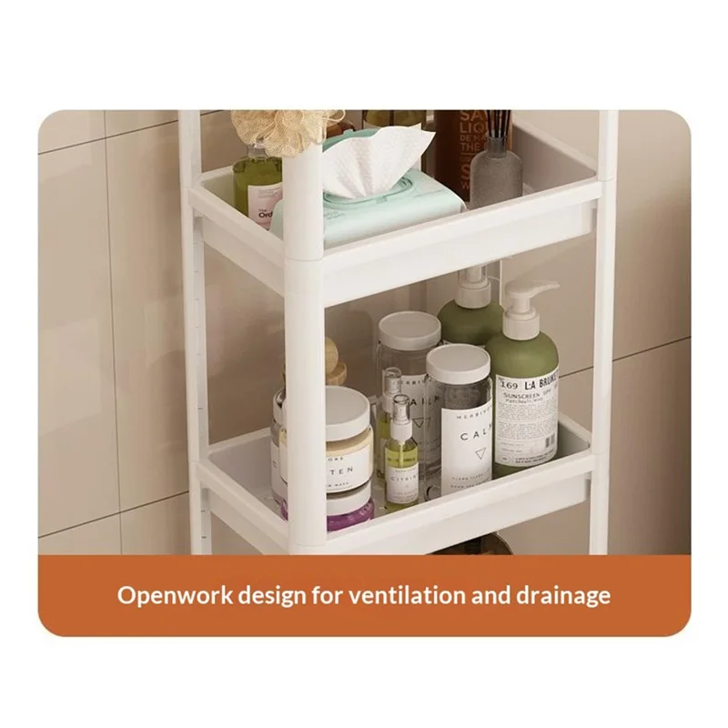 Prateleira de Armazenamento com 4 Níveis 44x15x98,5 cm, Organizador de Piso para Espaços Vazios em Casa de Banho e Cozinha - Branco