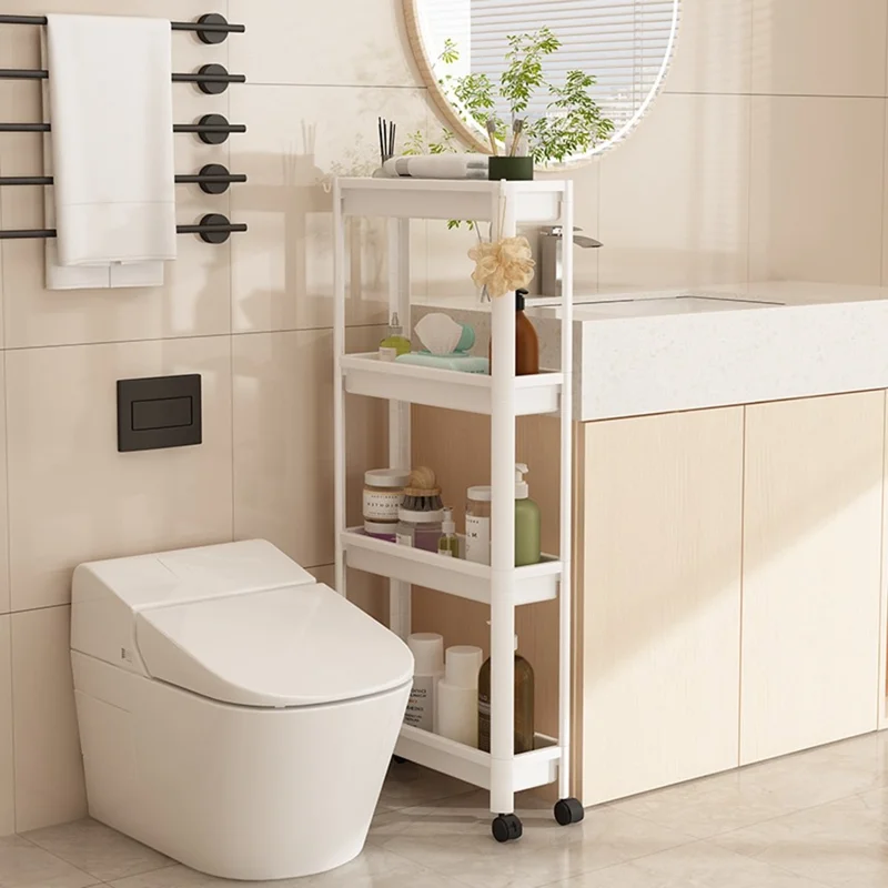 Prateleira de Armazenamento com 4 Níveis 44x15x98,5 cm, Organizador de Piso para Espaços Vazios em Casa de Banho e Cozinha - Branco