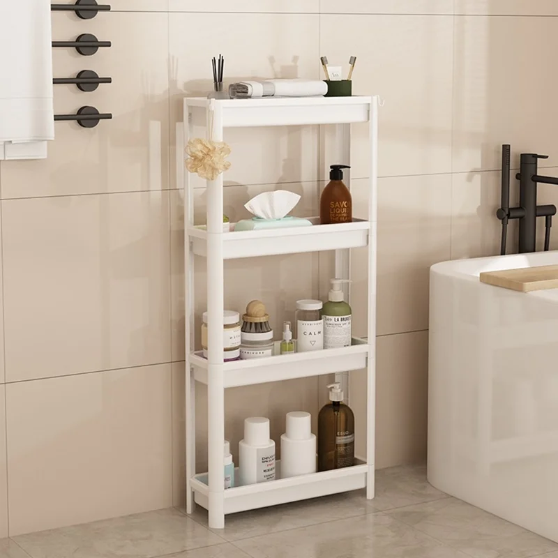 Prateleira de Armazenamento com 4 Níveis 44x15x98,5 cm, Organizador de Piso para Espaços Vazios em Casa de Banho e Cozinha - Branco