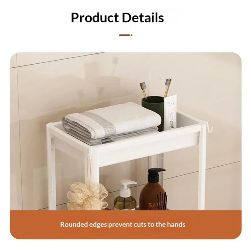 Carrinho de Armazenamento para Espaços Estreitos de 44x15x42 cm com 2 Pisos e Rodízios, Prateleira Organizadora de Pé para Casa de Banho Cozinha - Branco