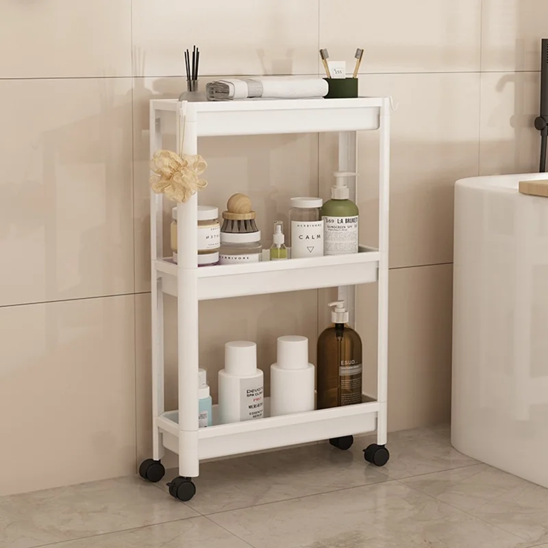 Carrinho de Armazenamento com 3 Níveis, 44x15x72 cm, com Rodízios, para Espaços Estreitos, Prateleira Organizadora, para Casa de Banho e Cozinha - Branco