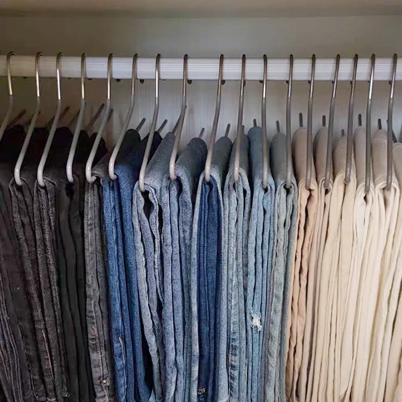 10 szt. 35 cm antypoślizgowe wieszaki do przechowywania, wielofunkcyjny zygzakowaty wieszak na spodnie, wieszak na spodnie w kształcie gęsi - odwrócone / szare