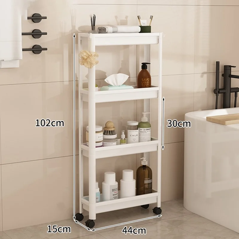 44x15x102cm 4-Tier Bathroom Gap Storage Cart with Wheels Floor Standing Rack Organizer Shelf for Bathroom Kitchen - White