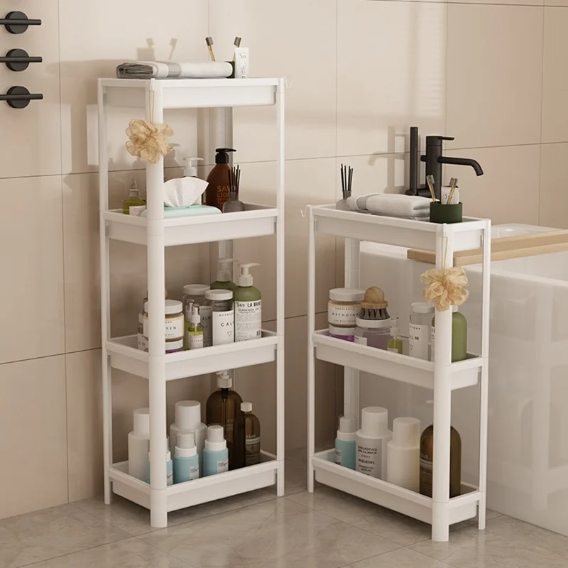 44x15x102cm 4-Tier Bathroom Gap Storage Cart with Wheels Floor Standing Rack Organizer Shelf for Bathroom Kitchen - White