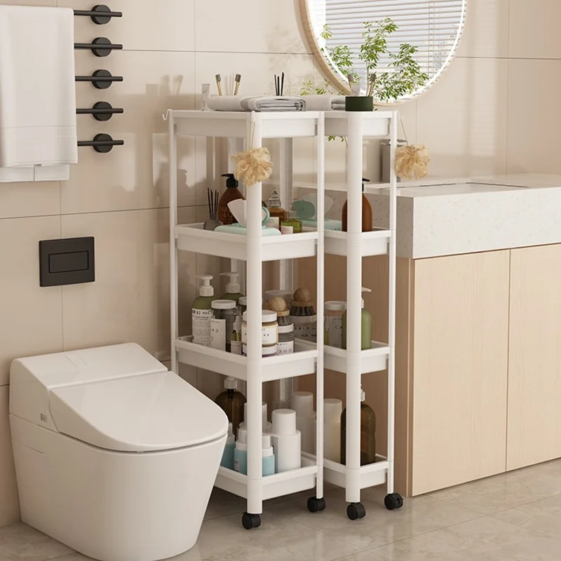 44x15x102cm 4-Tier Bathroom Gap Storage Cart with Wheels Floor Standing Rack Organizer Shelf for Bathroom Kitchen - White
