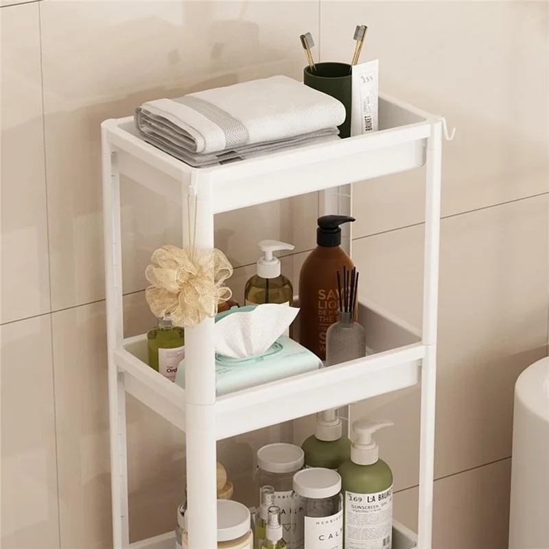 44x15x102cm 4-Tier Bathroom Gap Storage Cart with Wheels Floor Standing Rack Organizer Shelf for Bathroom Kitchen - White
