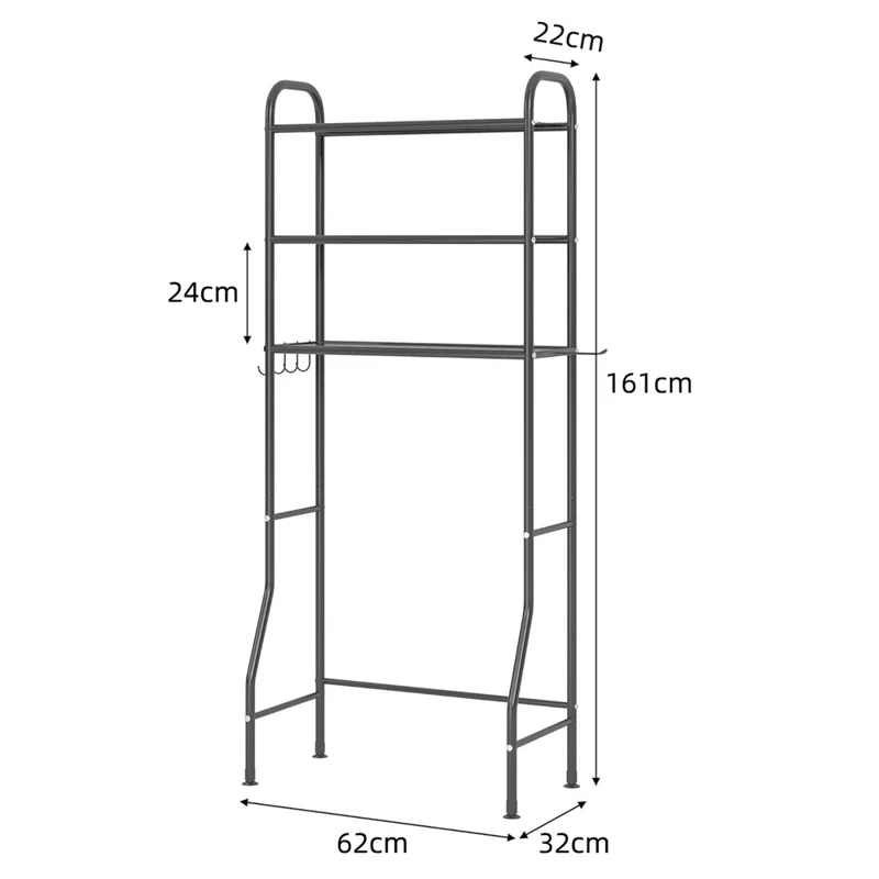 3-Tier Over Toilet Storage Rack Iron Bathroom Organizer Shelf with Tissue Holder Hooks