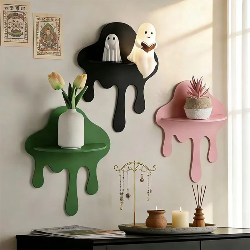 Cloud Shaped Floating Shelf Wall Mounted Modern Decorative Storage Rack No Drill Install - Black