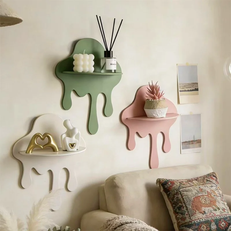 Cloud Shaped Floating Shelf Wall Mounted Modern Decorative Storage Rack No Drill Install - Black