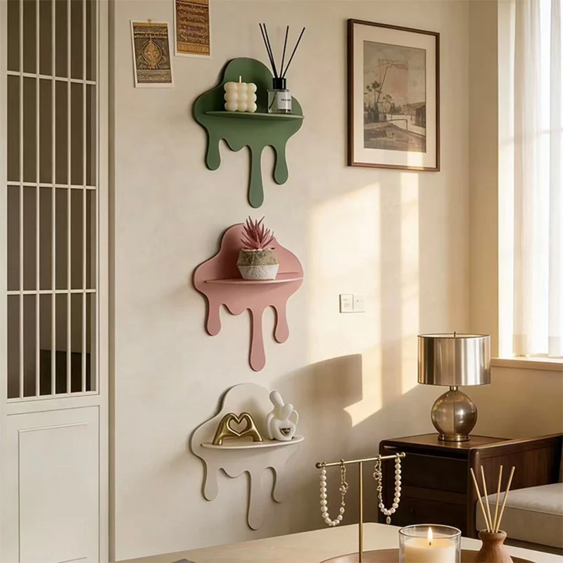 Cloud Shaped Floating Shelf Wall Mounted Modern Decorative Storage Rack No Drill Install - Black