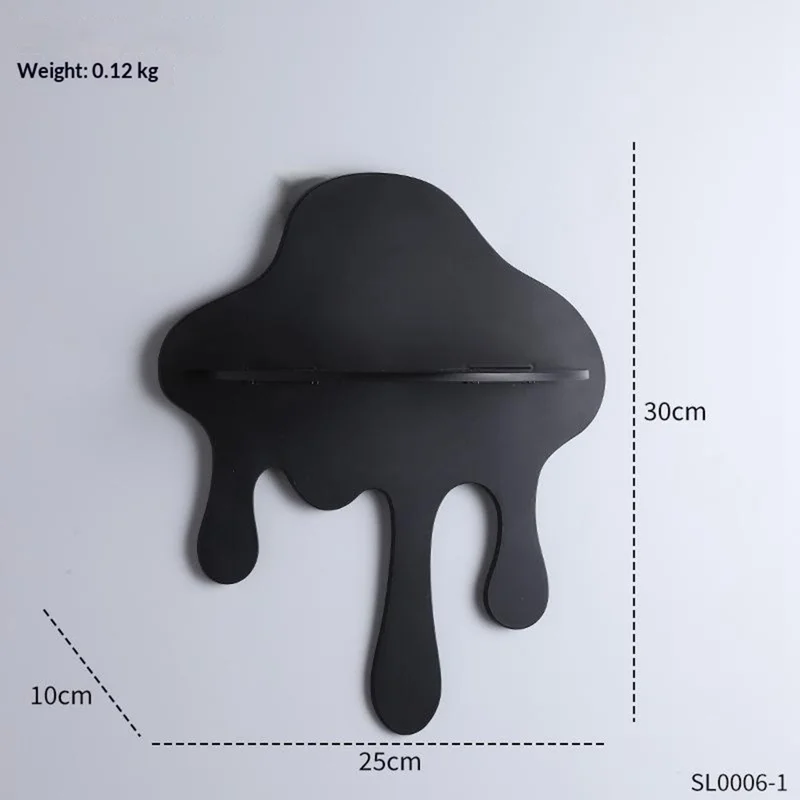 Cloud Shaped Floating Shelf Wall Mounted Modern Decorative Storage Rack No Drill Install - Black