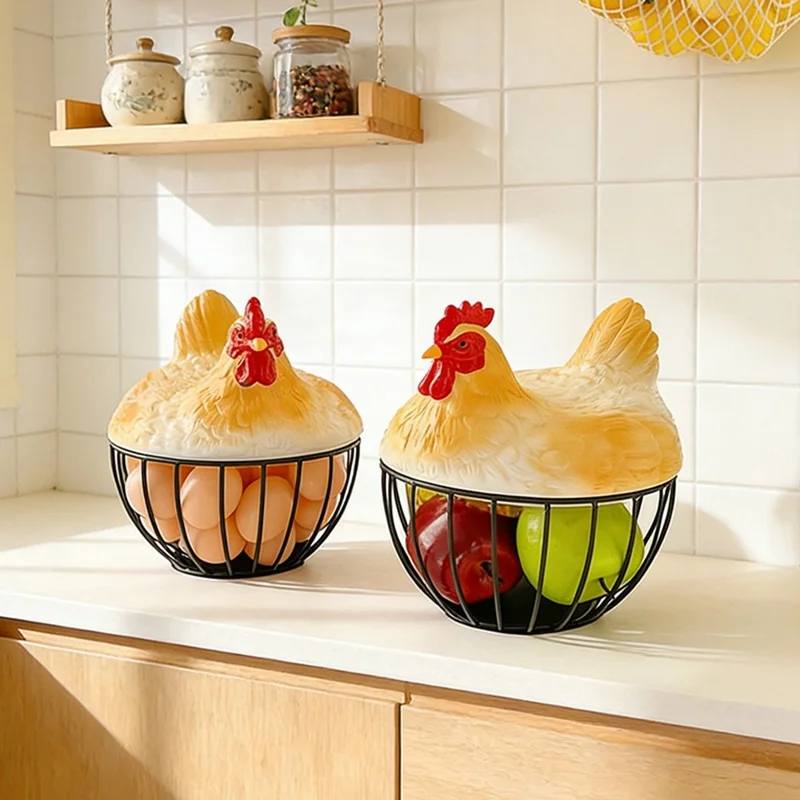 Creative Hen Egg Storage Basket Egg Nest Iron Wire Kitchen Fruit Vegetable Organizer Decorative Holder