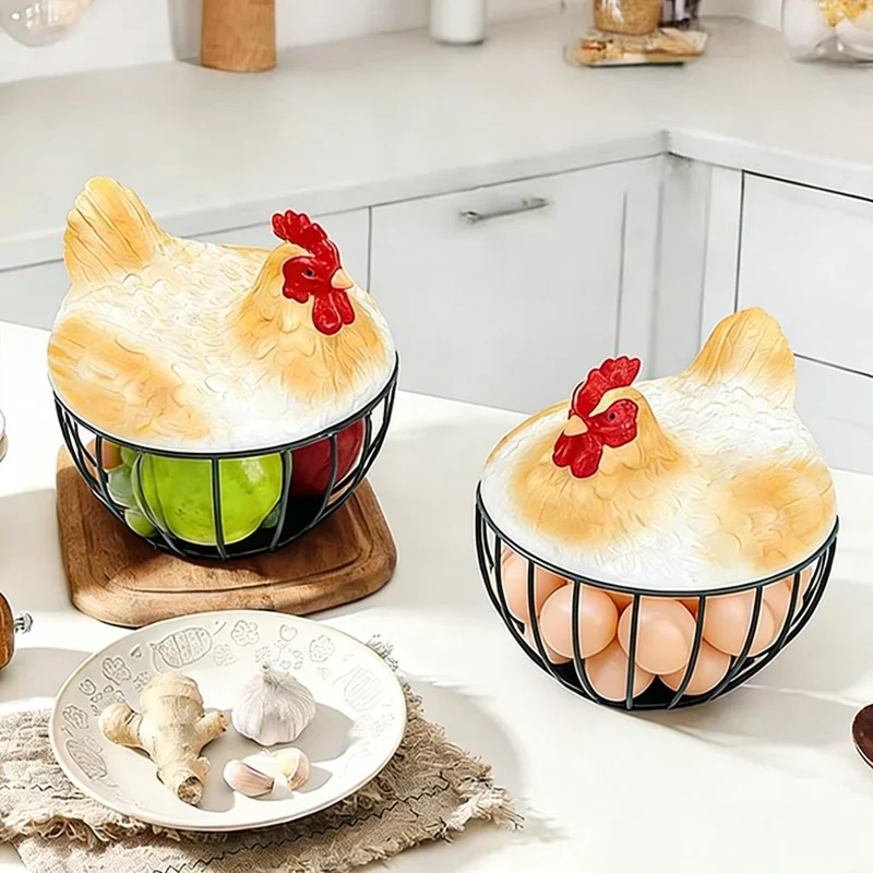 Creative Hen Egg Storage Basket Egg Nest Iron Wire Kitchen Fruit Vegetable Organizer Decorative Holder
