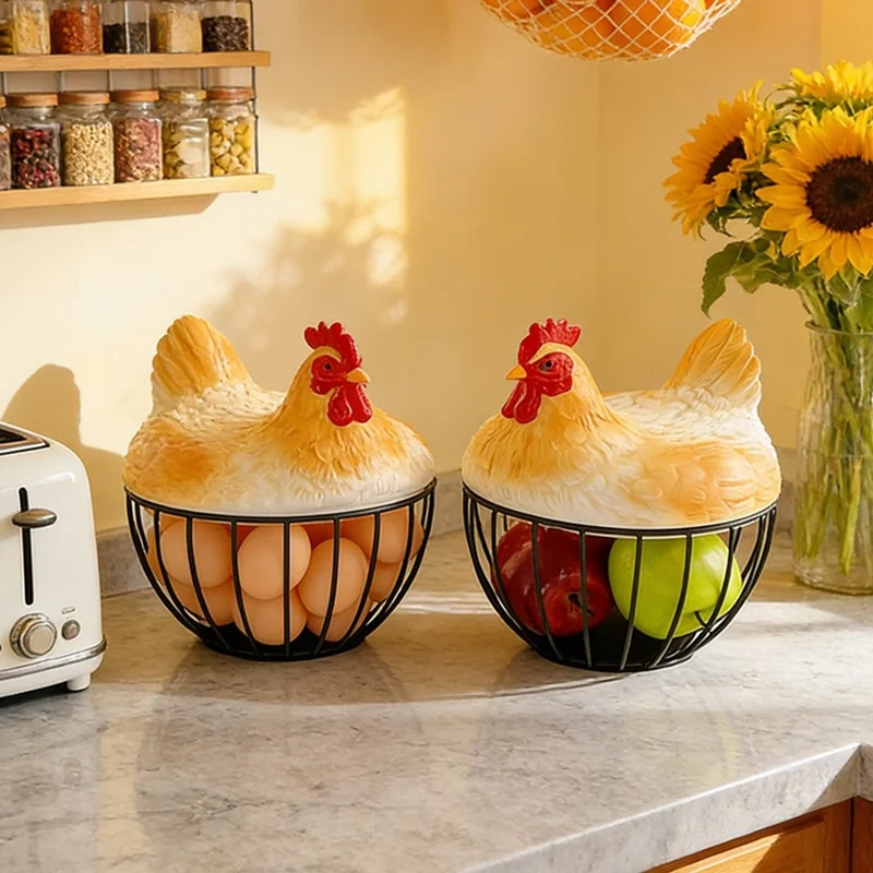 Creative Hen Egg Storage Basket Egg Nest Iron Wire Kitchen Fruit Vegetable Organizer Decorative Holder