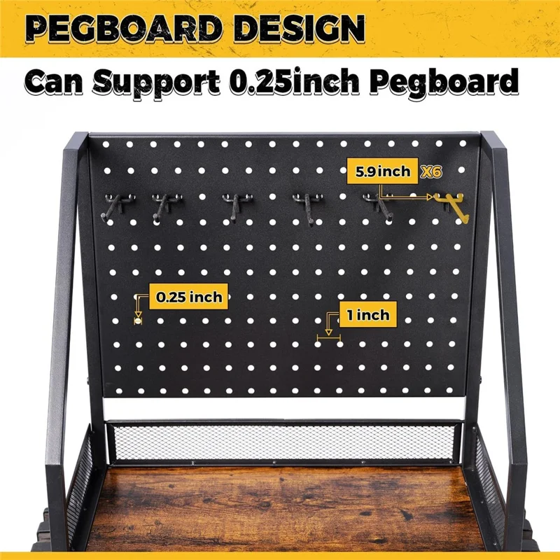3-Tier Fishing Rod Holder Rolling Storage Cart 12 Rods Organizer with Pegboard and Hooks - Black