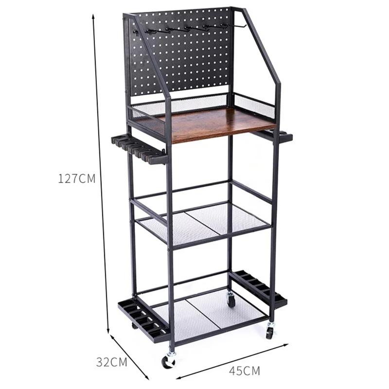 3-Tier Fishing Rod Holder Rolling Storage Cart 12 Rods Organizer with Pegboard and Hooks - Black