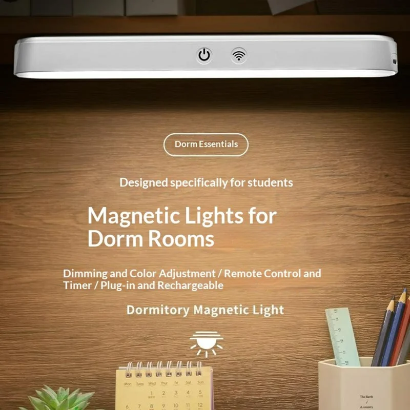 Magnetic LED Desk Lamp with Remote Type-C Rechargeable 3 Color Temperatures Dimmable Eye Care Light Bar - White