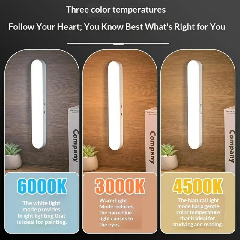 Magnetic LED Desk Lamp with Remote Type-C Rechargeable 3 Color Temperatures Dimmable Eye Care Light Bar - White