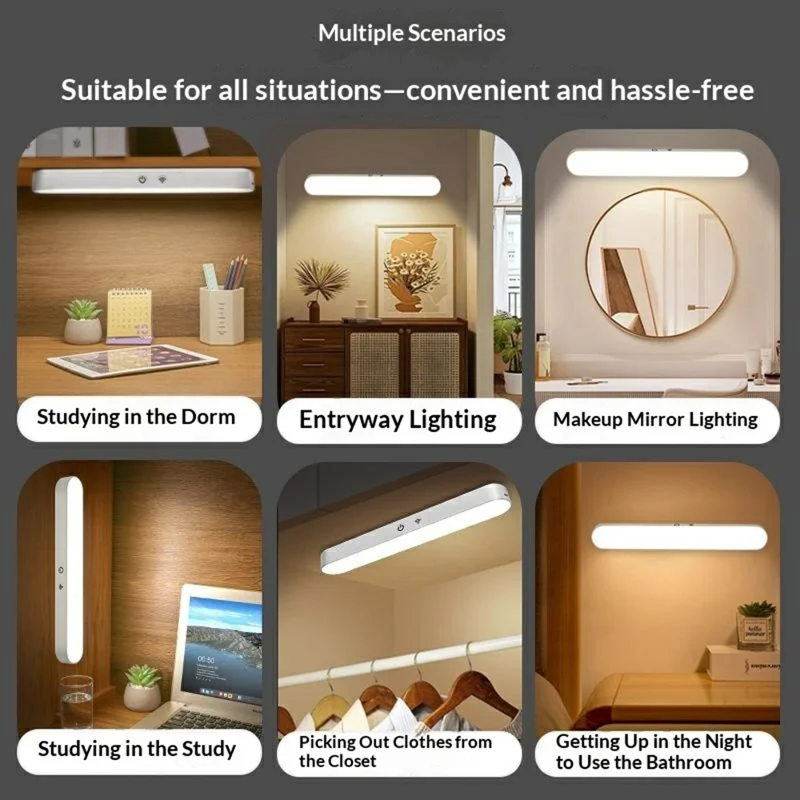 Magnetic LED Desk Lamp with Remote Type-C Rechargeable 3 Color Temperatures Dimmable Eye Care Light Bar - White