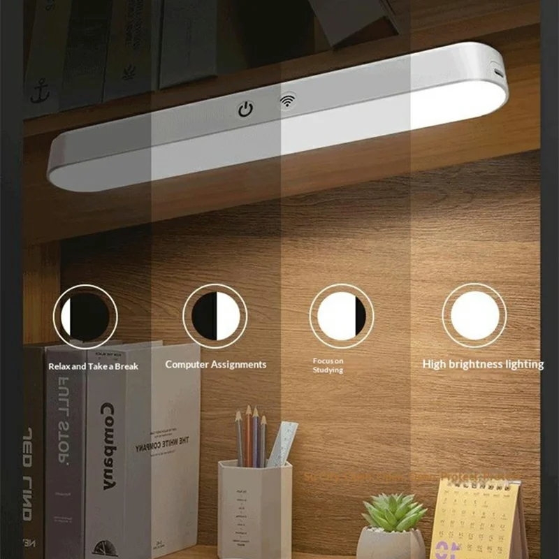 Magnetic LED Desk Lamp with Remote Type-C Rechargeable 3 Color Temperatures Dimmable Eye Care Light Bar - White