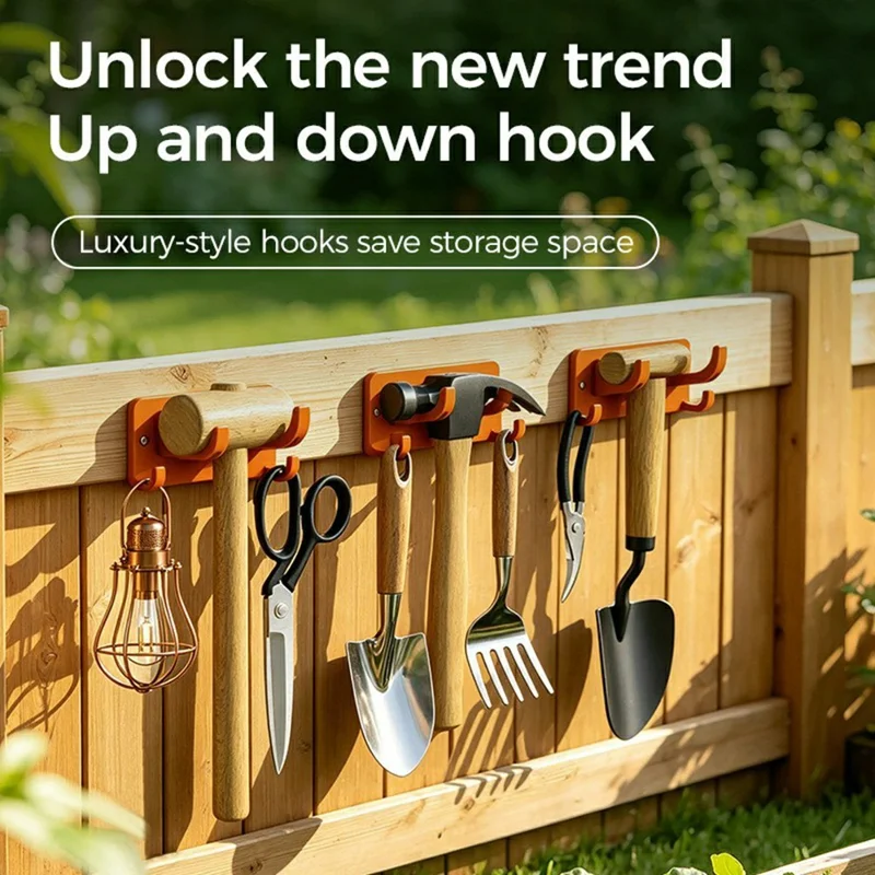 Double Layer Hook Wall Mount Storage Rack Multipurpose Tool Holder Hanger for Garden Kitchen Garage - Orange
