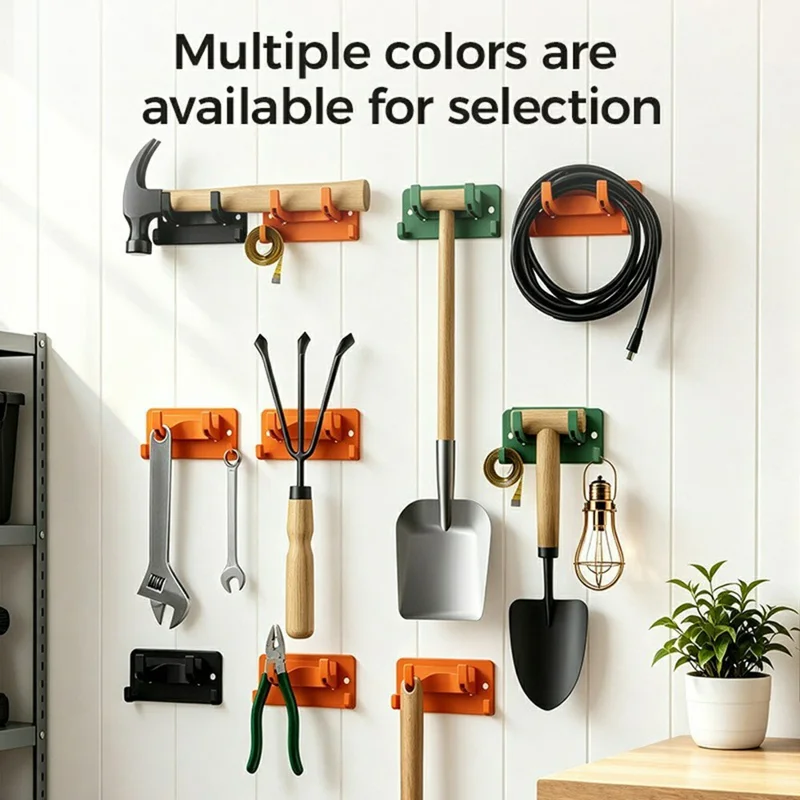 Double Layer Hook Wall Mount Storage Rack Multipurpose Tool Holder Hanger for Garden Kitchen Garage - Orange