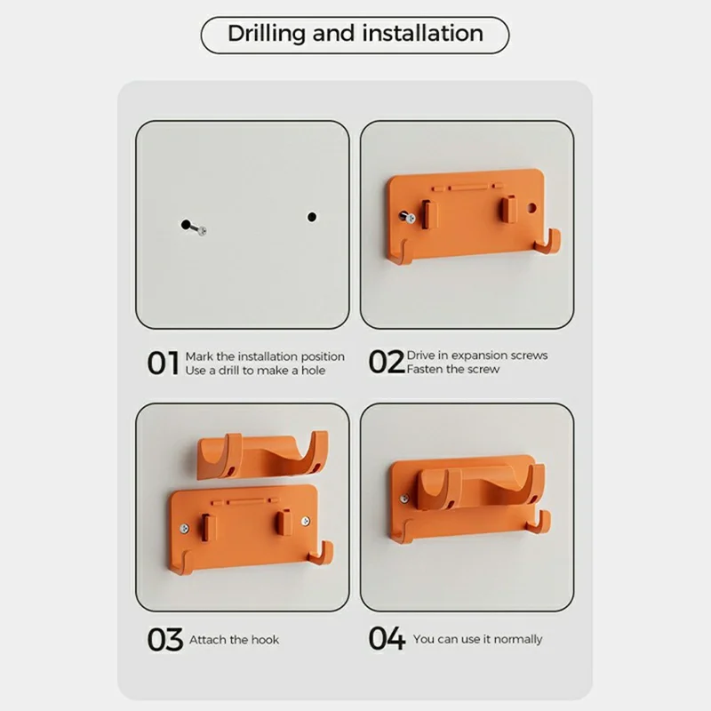 Double Layer Hook Wall Mount Storage Rack Multipurpose Tool Holder Hanger for Garden Kitchen Garage - Orange