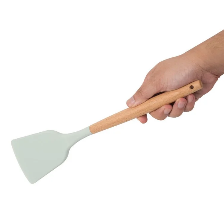 13 Teile / Set Küchenutensilien Holzgriff Silikon-Spachtel, Kelle, Eierschläger Küchenkochwerkzeuge-Set (Keine FDA-Zertifizierung, BPA-frei) - Grün