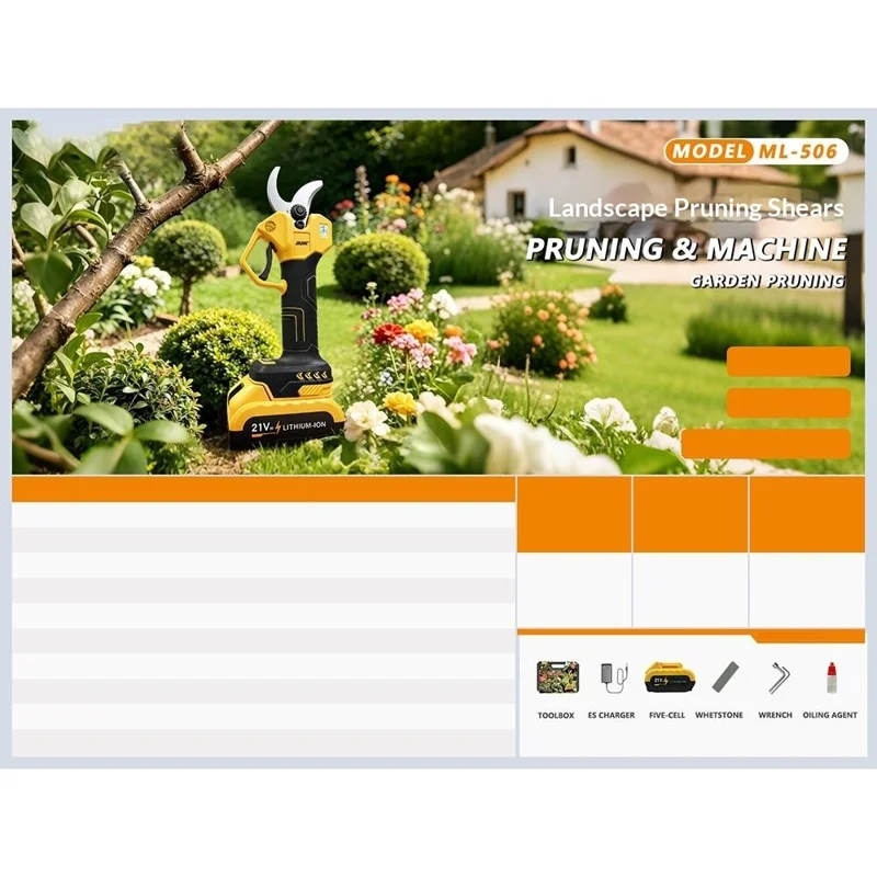 MDHL ML-506 1500mAh Cordless Pruning Shear 21V Brushless 3.0cm Cutting Branch Trimmer with Digital Display
