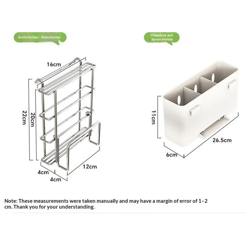 Double Layer Kitchen Dish Rack with Rotating Drainage Tray and Chopstick Holder