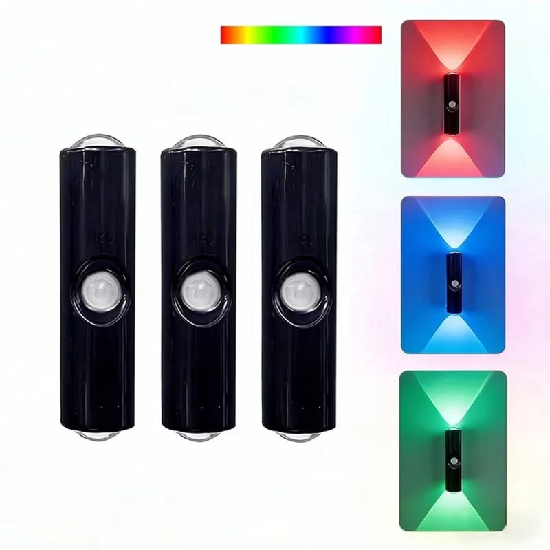 Y04 RGB цветная двухголовая настенная лампа с датчиком движения PIR, перезаряжаемый светильник для коридора - черный