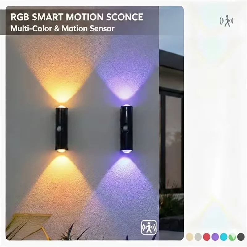 Y04 RGB цветная двухголовая настенная лампа с датчиком движения PIR, перезаряжаемый светильник для коридора - черный