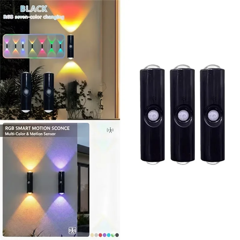 Y04 RGB цветная двухголовая настенная лампа с датчиком движения PIR, перезаряжаемый светильник для коридора - черный