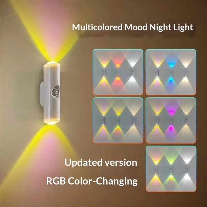 Y04 RGB цветная двухголовая настенная лампа с датчиком движения PIR, перезаряжаемый светильник для коридора - черный