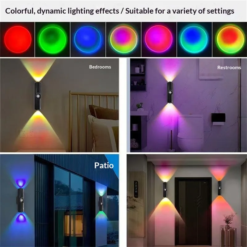 Y04 RGB цветная двухголовая настенная лампа с датчиком движения PIR, перезаряжаемый светильник для коридора - черный
