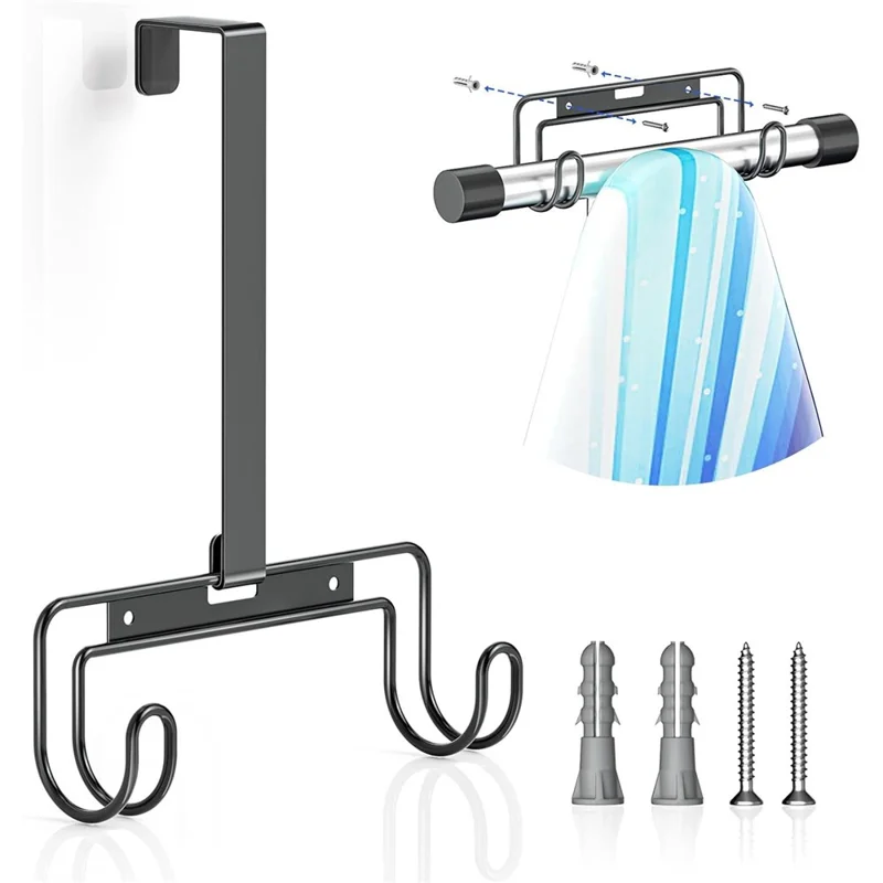 Over-the-Door Ironing Board Holder Wall Mounted Storage Rack Home Organizer - Black