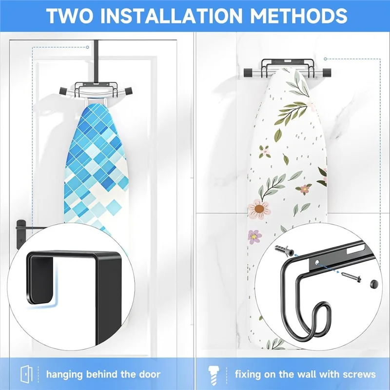 Over-the-Door Ironing Board Holder Wall Mounted Storage Rack Home Organizer - Black