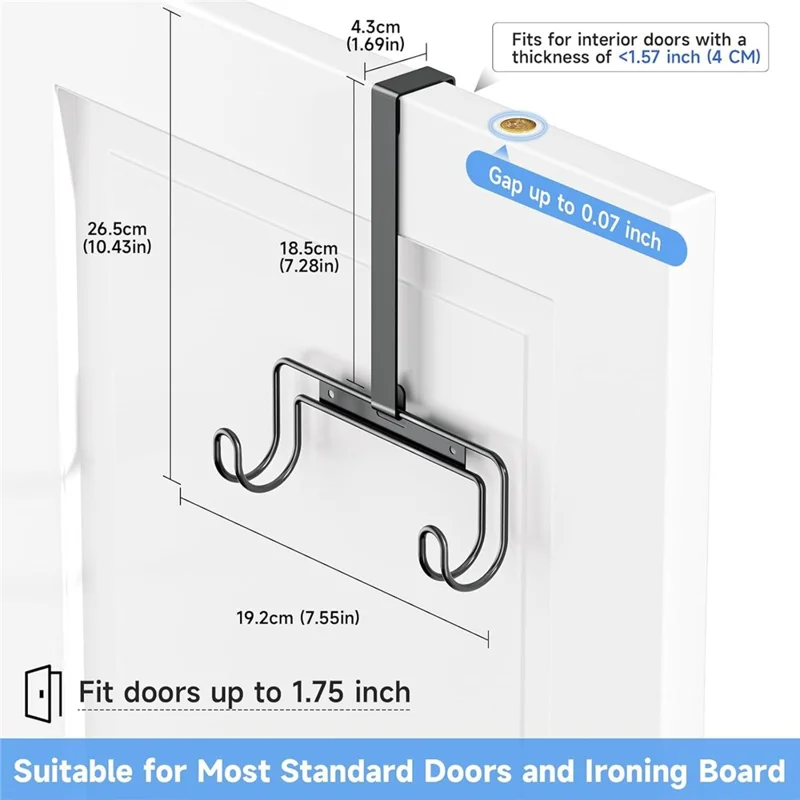 Over-the-Door Ironing Board Holder Wall Mounted Storage Rack Home Organizer - Black