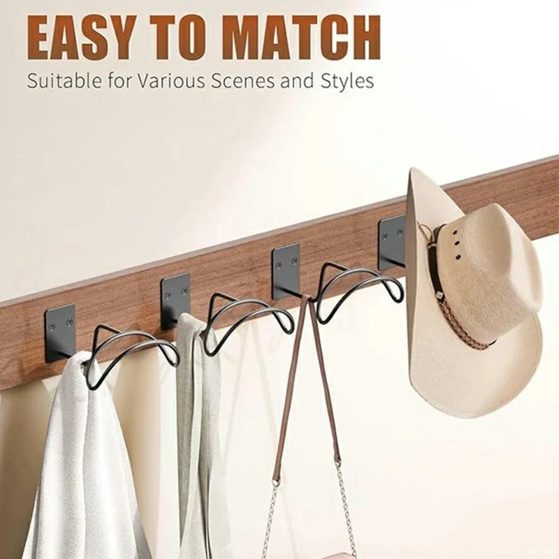 1Pc Wall Mounted Solid Iron Hat Hanger Rack Baseball Cap Storage Display Hook - Black