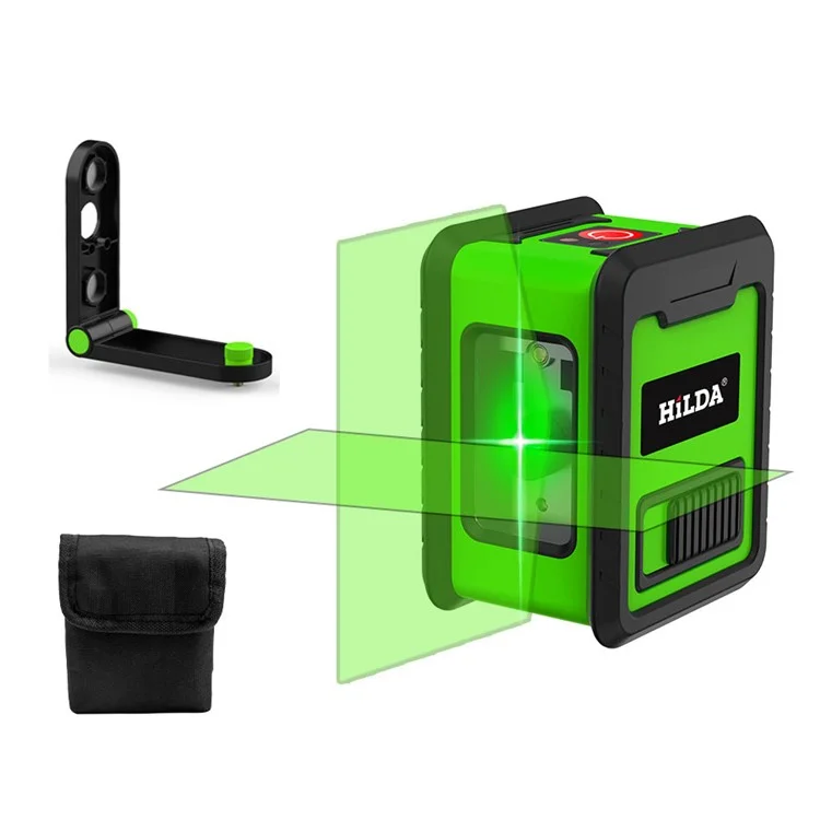 HILDA 2 líneas Cruz Verde Luz Láser Nivel Medidor Horizontal y Vertical Láser Autonivelante Herramienta (con Soporte de Pared y Bolsa de Almacenamiento) - Verde