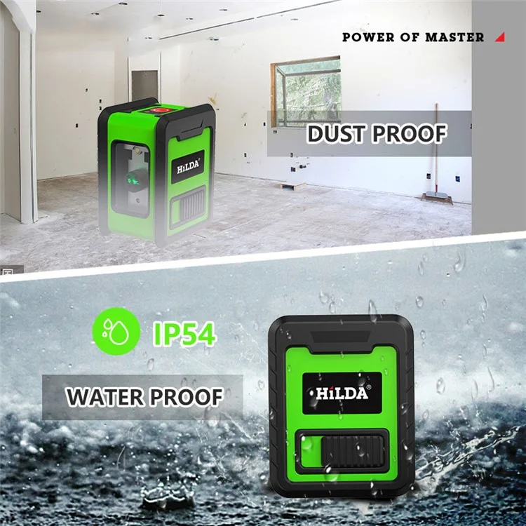 HILDA 2-Lines Cross Green Light Laser Level Meter Horizontal and Vertical Laser Self-Leveling Tool (with Wall Bracket and Storage Bag) - Green