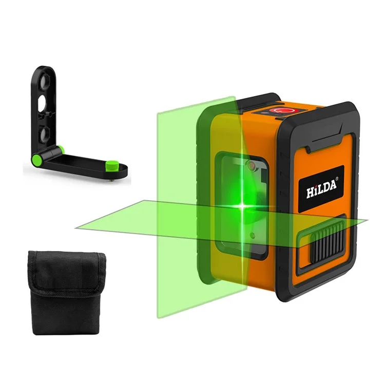 HILDA 2-Linien Kreuzgrünes Lichtlasermessgerät, horizontale und vertikale Laserwaage, selbstnivellierendes Werkzeug (mit Wandhalterung und Aufbewahrungstasche) - Orange