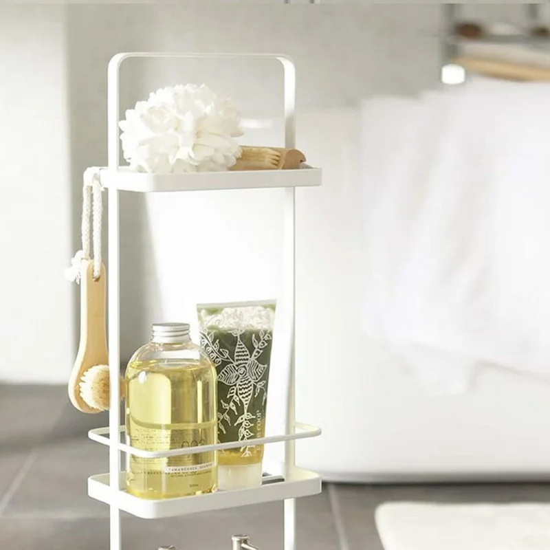 3-Tier Bathroom Storage Rack Carbon Steel Waterproof Floor Standing Narrow Space Saving Organizer Shelf - White
