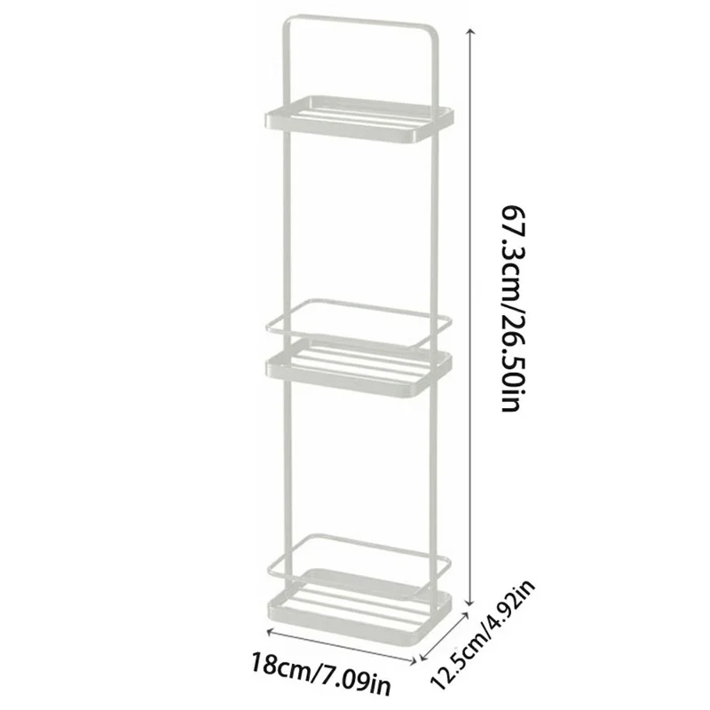 3-Tier Bathroom Storage Rack Carbon Steel Waterproof Floor Standing Narrow Space Saving Organizer Shelf - White
