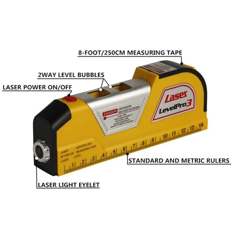 Cinta métrica horizontal láser LV-02 Medida vertical Regla horizontal 4 en 1 Medidor láser de nivel cruzado Cinta métrica