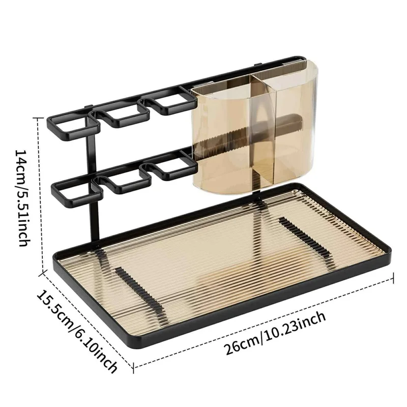Double-Layer Iron Bathroom Storage Rack with PET Box and Non-Slip Base for Toothbrush and Skincare - Black / Coffee Panel