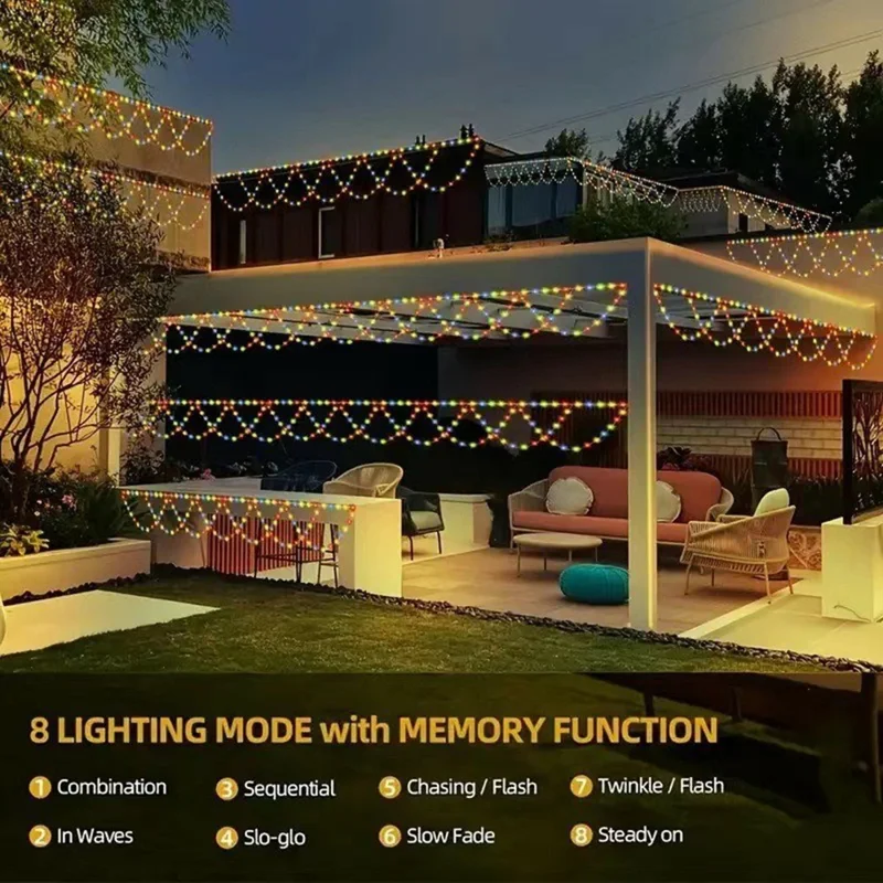 138 LEDs 4m USB LED String Lights Wave Shape 8 Modes IP44 Waterproof for Christmas Wall Hanging