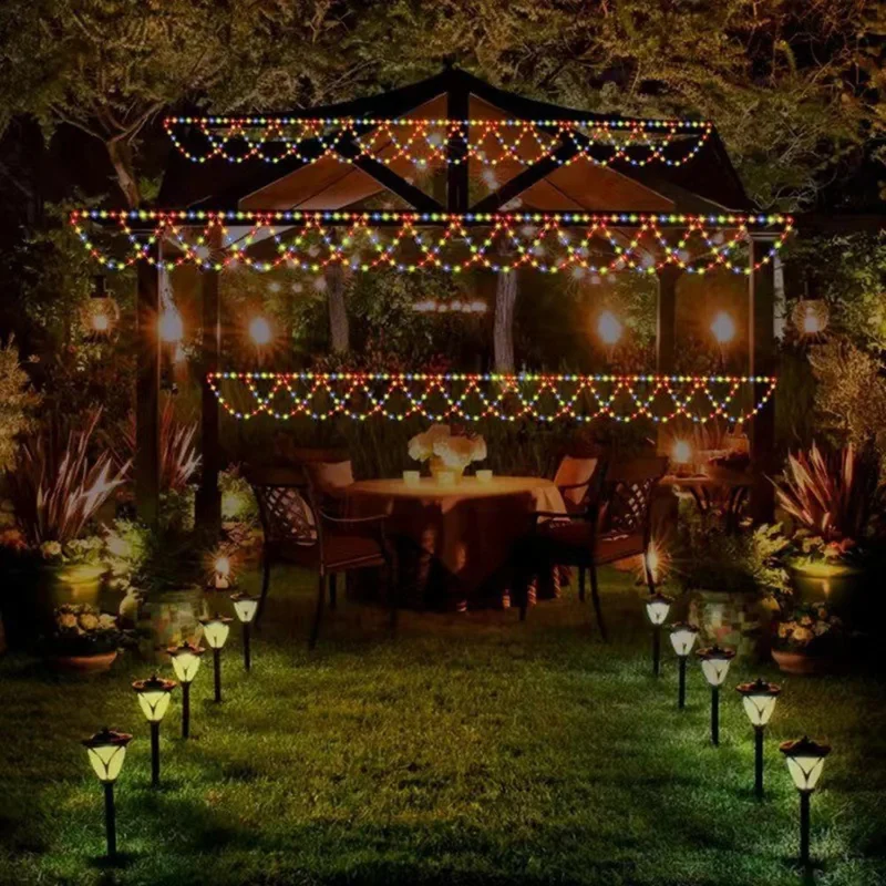 138 LEDs 4m USB LED String Lights Wave Shape 8 Modes IP44 Waterproof for Christmas Wall Hanging