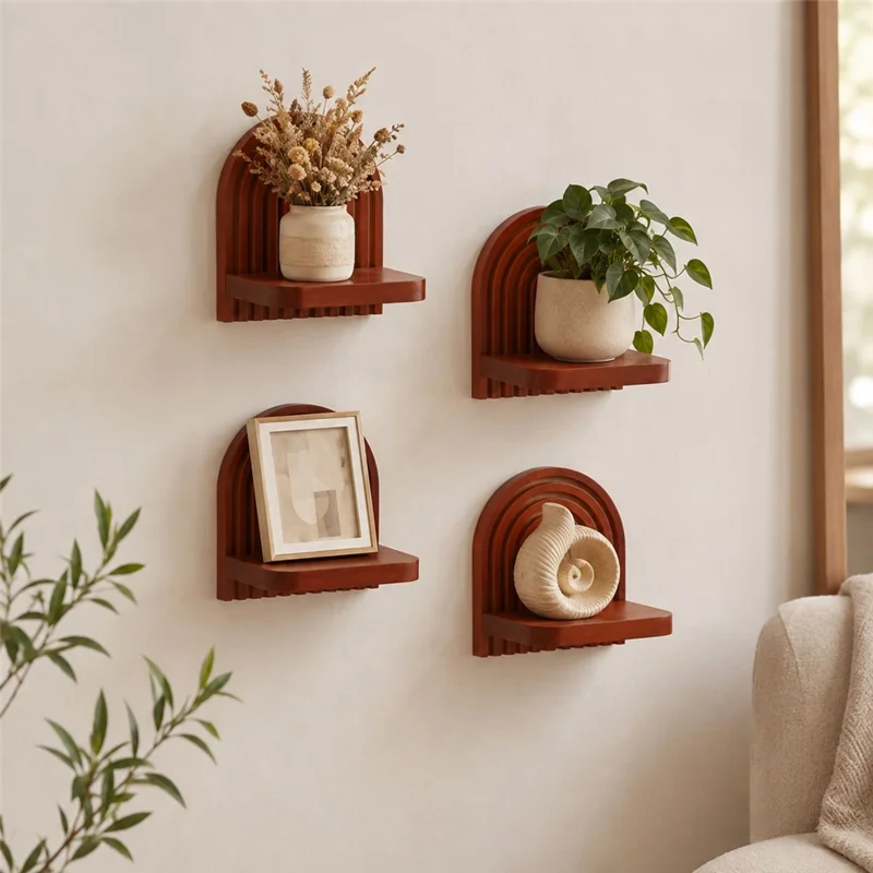 Solid Wood Arched Wall Shelf Display Rack Plant Wall Mount for Home Decor - ms12577