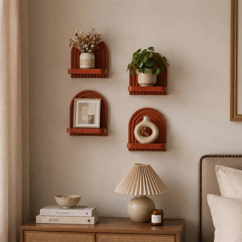 Solid Wood Arched Wall Shelf Display Rack Plant Wall Mount for Home Decor - ms12577